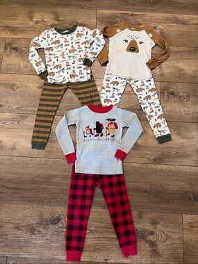 Kids 3-Pack Woodland Bear & Plaid Pajama Set - Neutral, Brown, Red